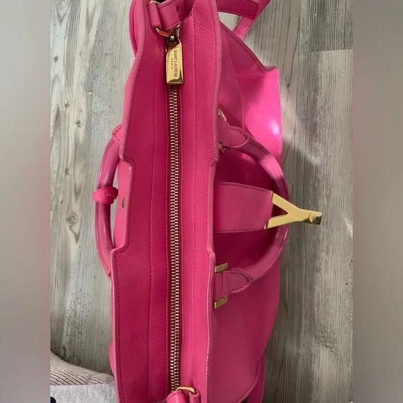 YSL Saint Laurent Classic Y Cabas Fuchsia Leather Satchel - Picture 14 of 16